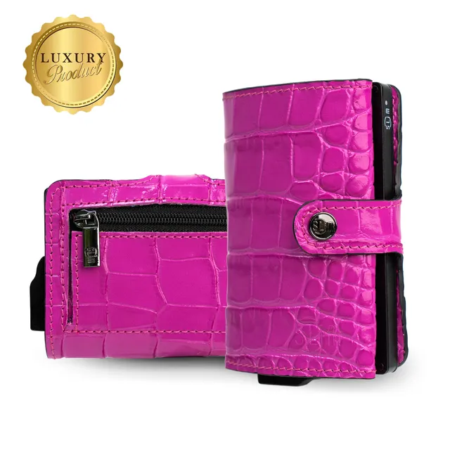 SLim Stampa Cocco portacarte fucsia vera pelle RFID