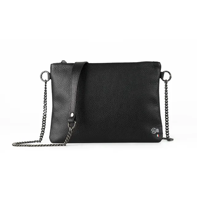 SLim Pochette Tracolla pelle bottalato nero 24x19,5 cm