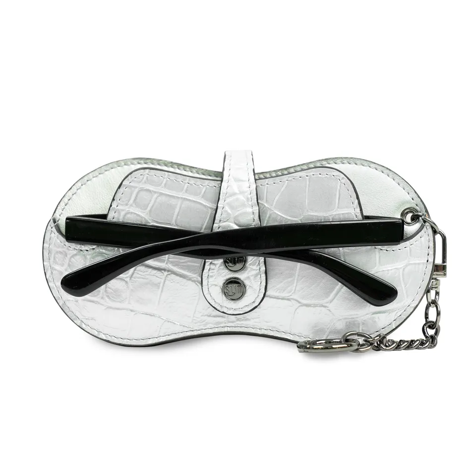 SLim Vision portaocchiali vera pelle Cocco Argento