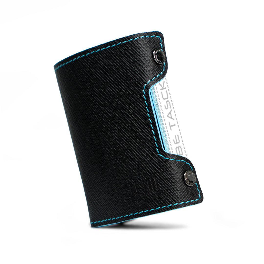 Be Tasck cover pelle saffiano nero azzurro smartphone