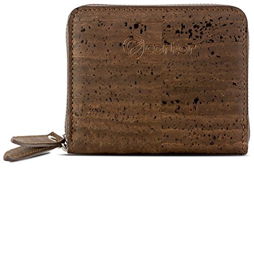 Corkor Wallets portafoglio donna sughero marrone zip RFID