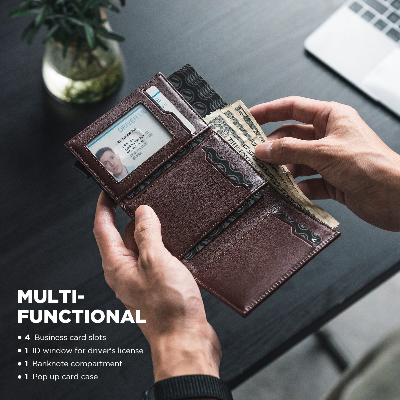 VULKIT Card Holders VC208P portafoglio pelle nero RFID
