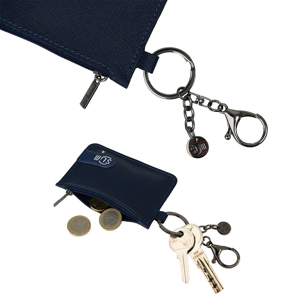 SLim Portachiavi Portamonete Saffiano Blu Pelle