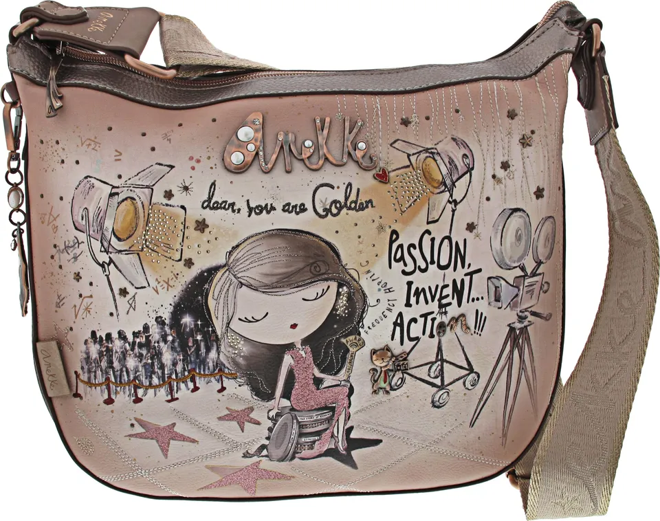 Anekke Hollywood borsa a tracolla blu navy espandibile con zip