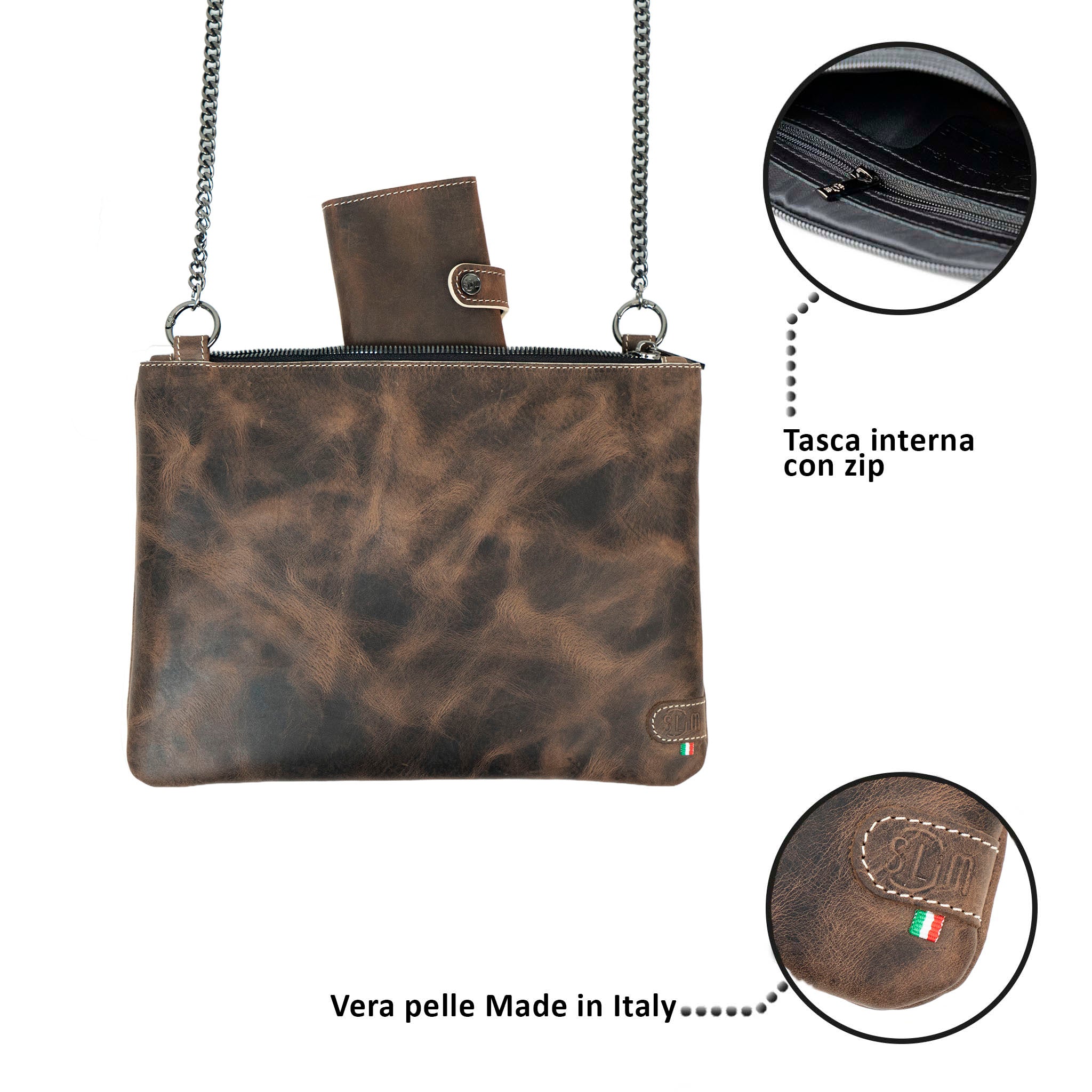 SLim Pochette Polsiera Pelle Crazy Dark Brown 23x14 cm