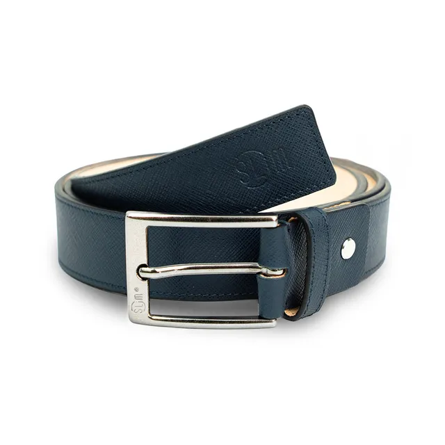 SLim Cinture saffiano Blu 35mm pelle taglia 90