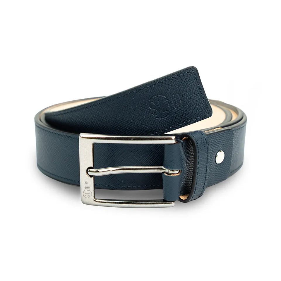 SLim Cinture saffiano Blu 35mm pelle taglia 90