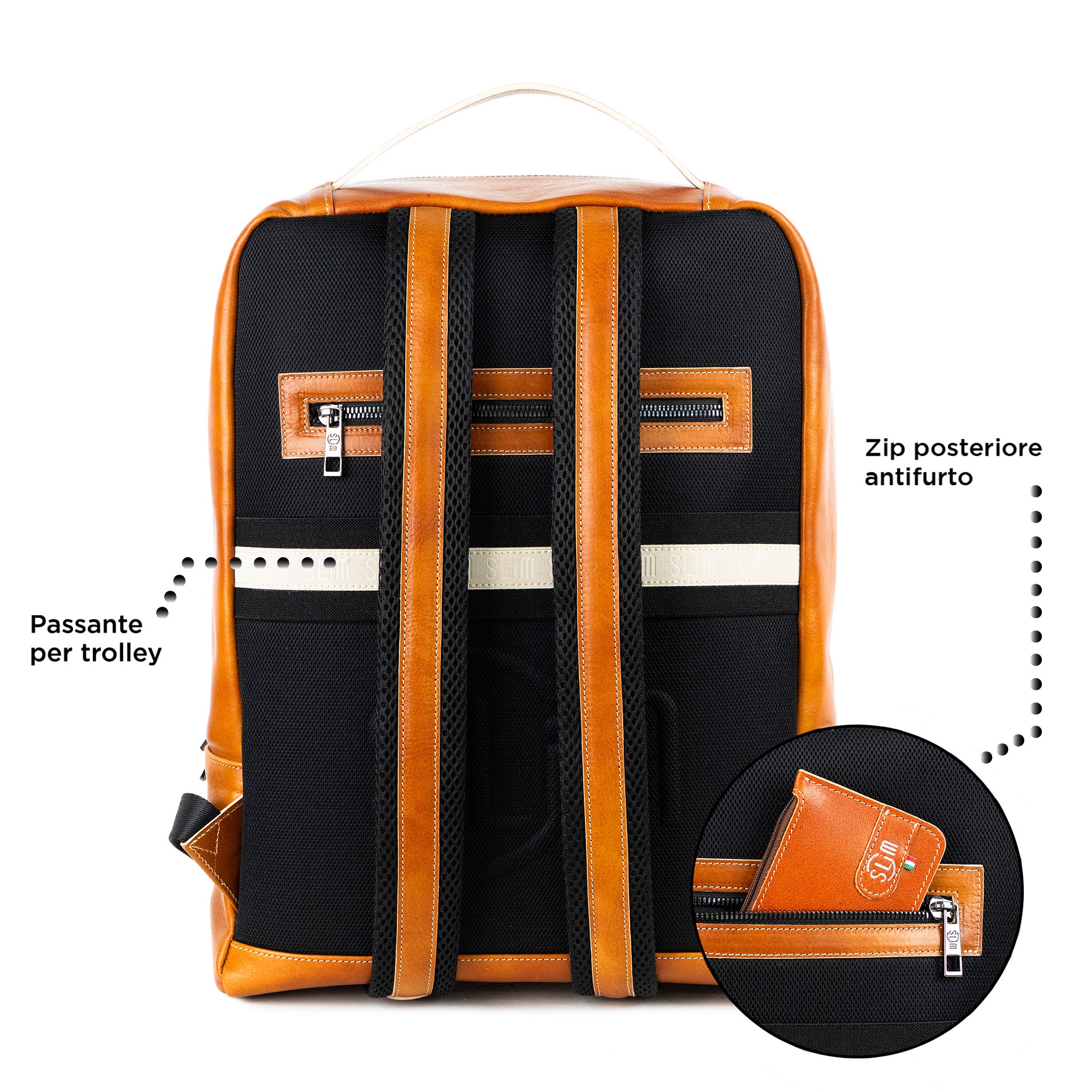 SLim Zaino Grande vera pelle vegetale cognac 19 L