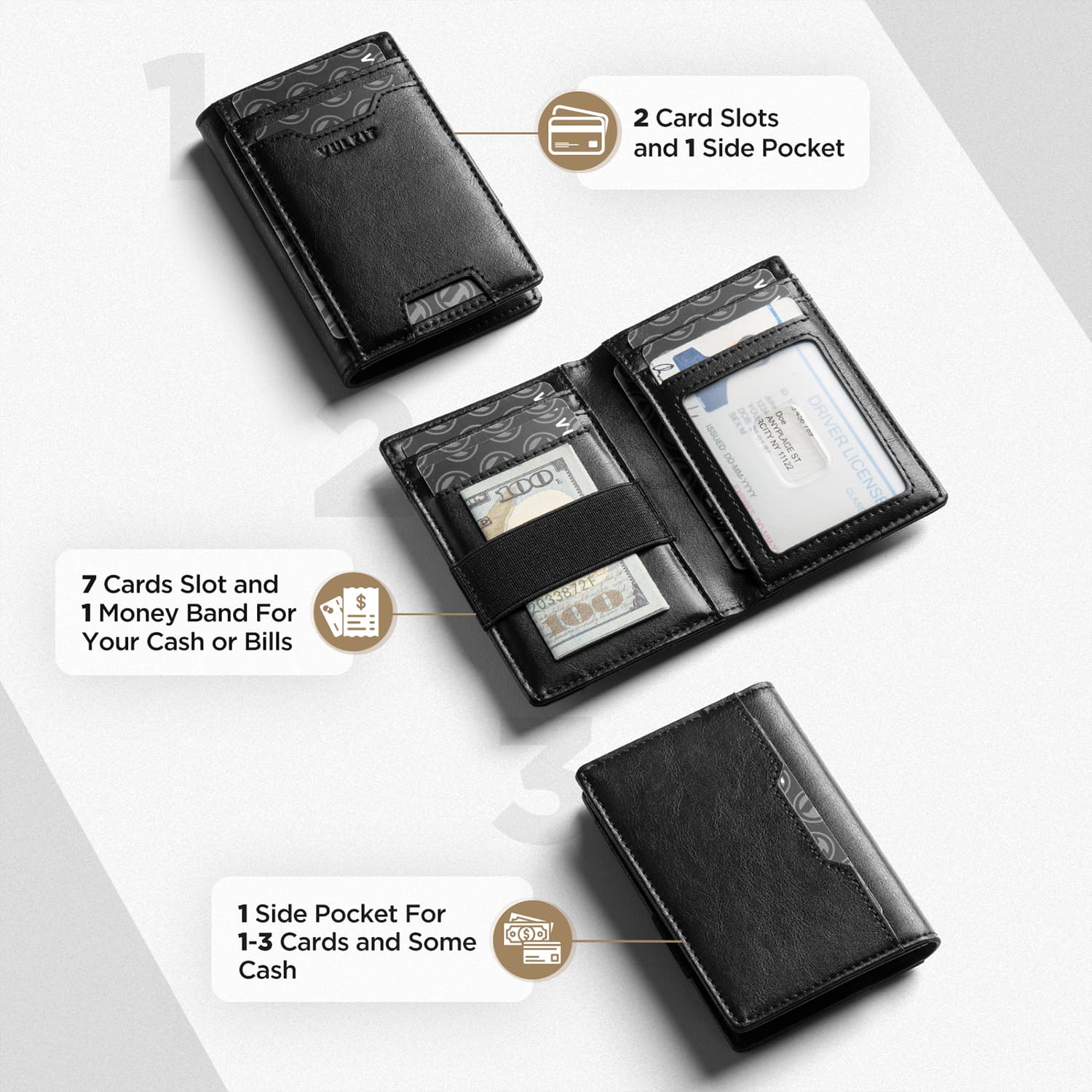 VULKIT Card Holders VW123 Portacarte Pelle Nero RFID 10 Slot