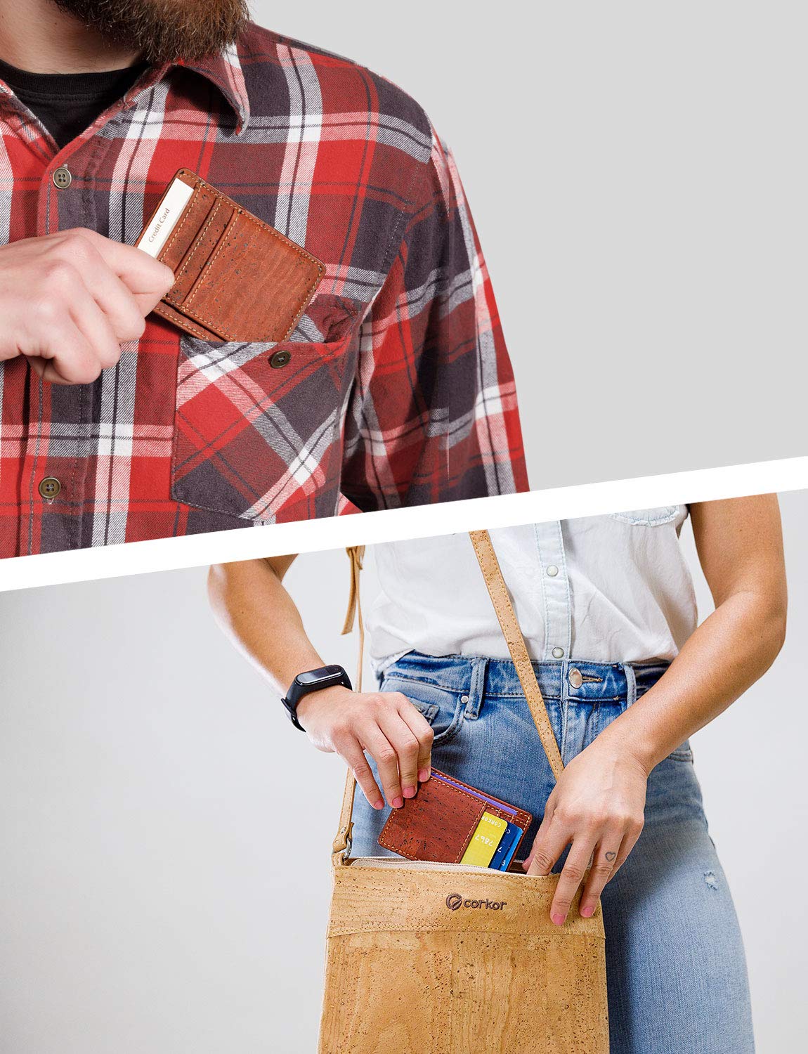 Corkor Wallets Portafoglio Uomo Sughero Rosso Sottile Vegan