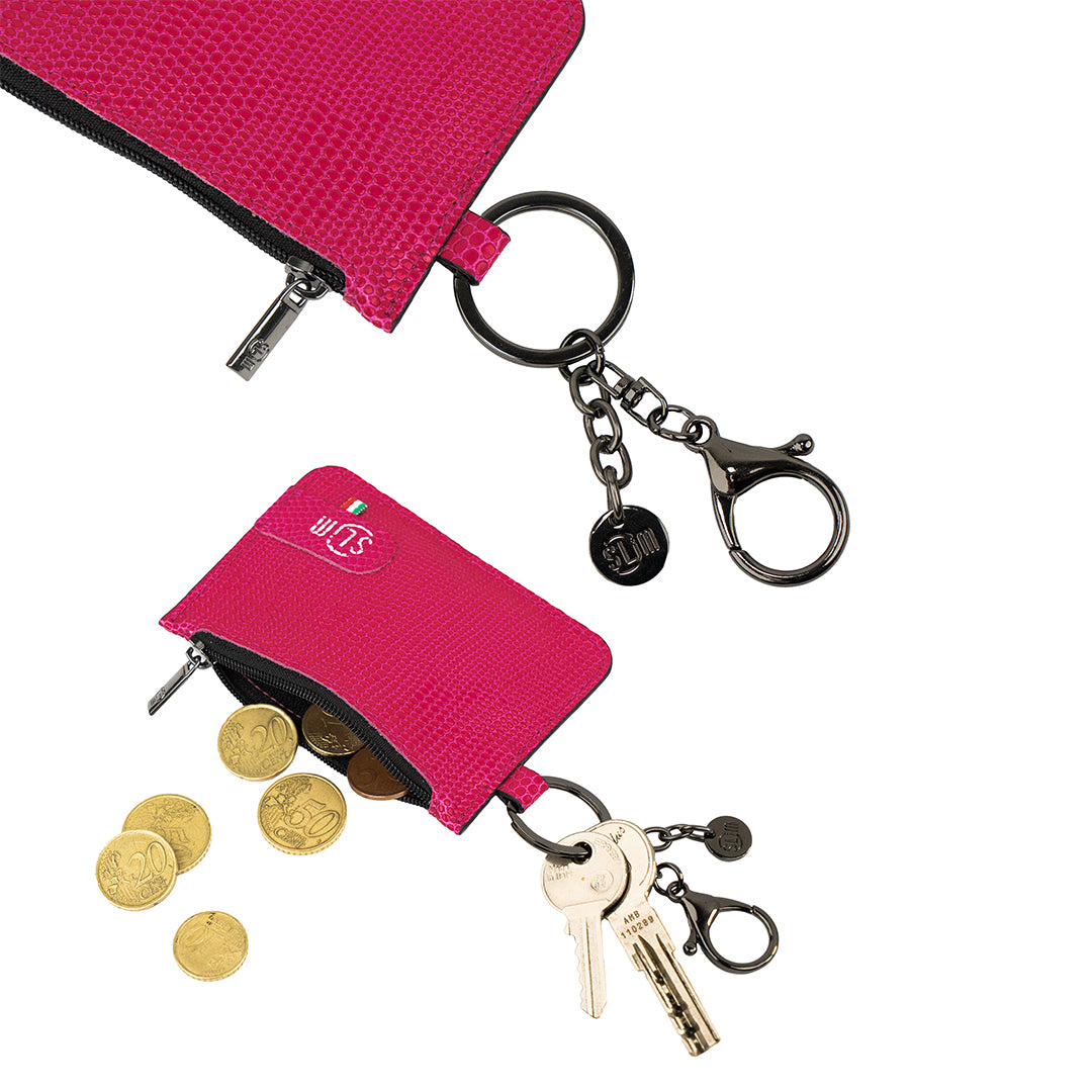 SLim Portachiavi Portamonete Vera Pelle Tejus Fucsia