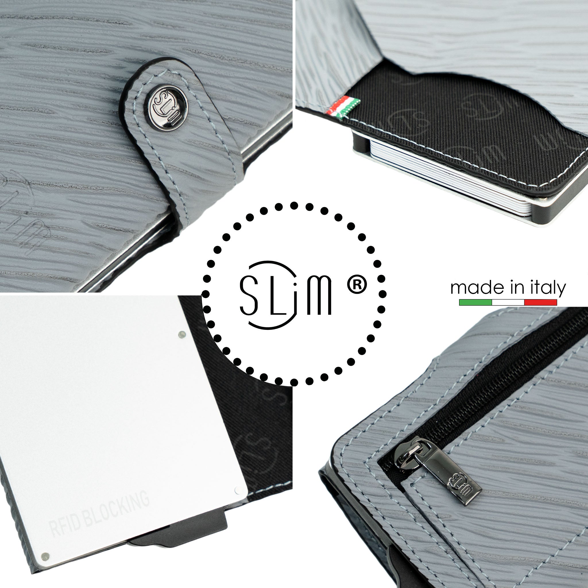 SLim Vera Pelle Epi Portafoglio Grigio Ghiaccio RFID