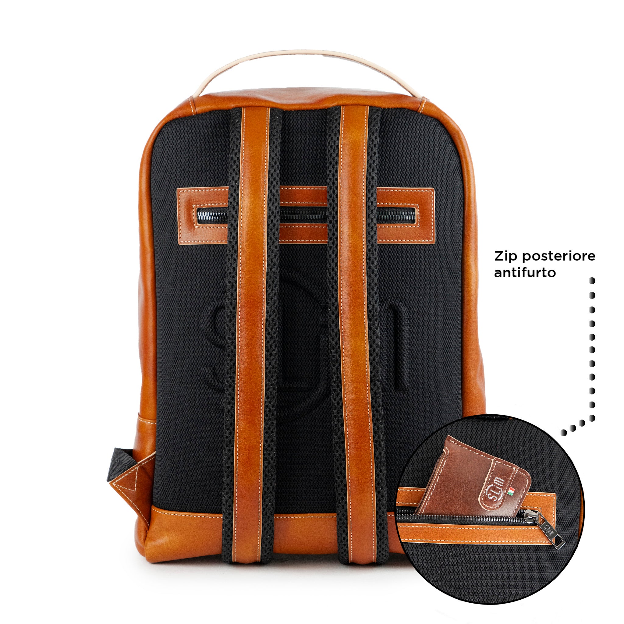 SLim Zaino Medio Concia Vegetale zaino pelle cognac 14 pollici