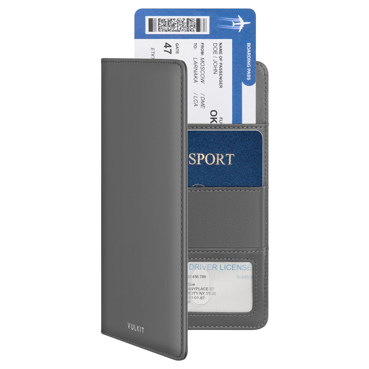 VULKIT VPW100P Portapassaporto Pelle Grigio RFID Viaggio