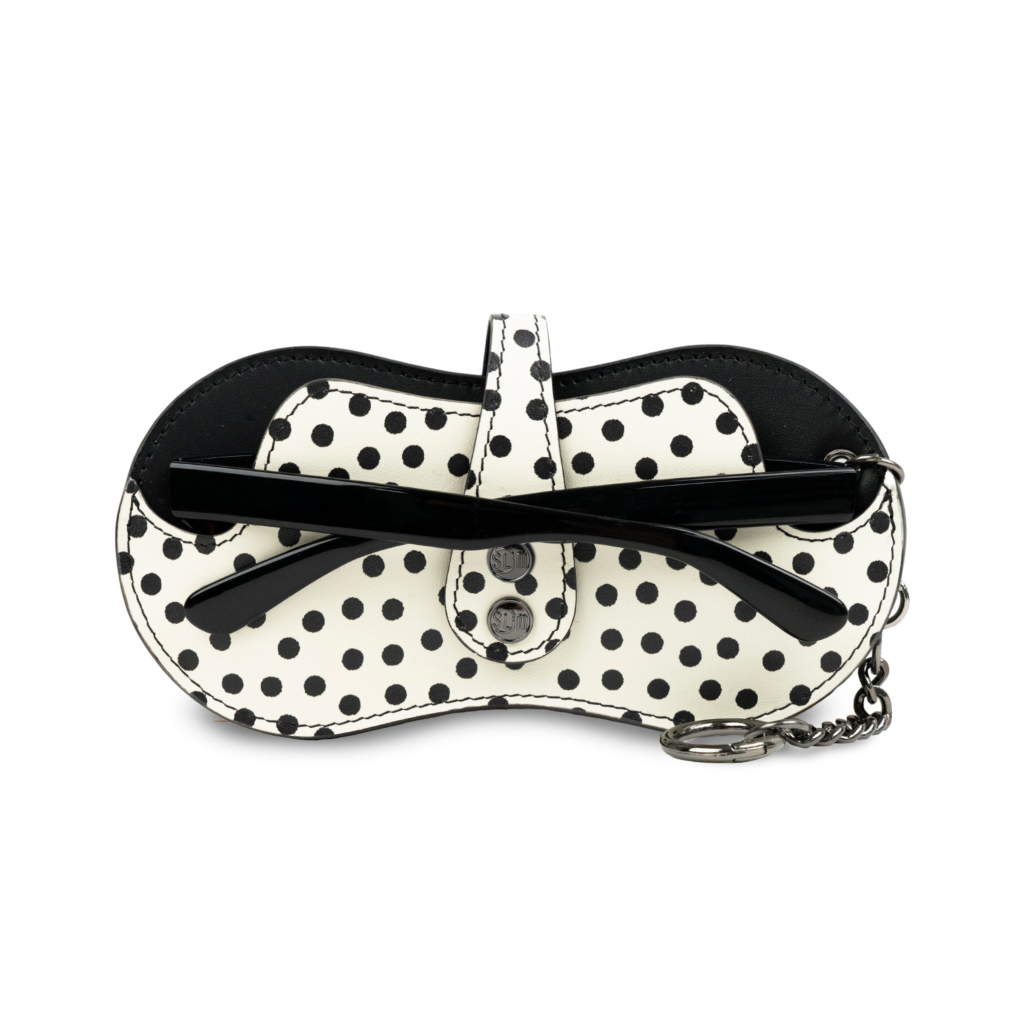 SLim Vision Pois Nero Bianco Portaocchiali Vera Pelle