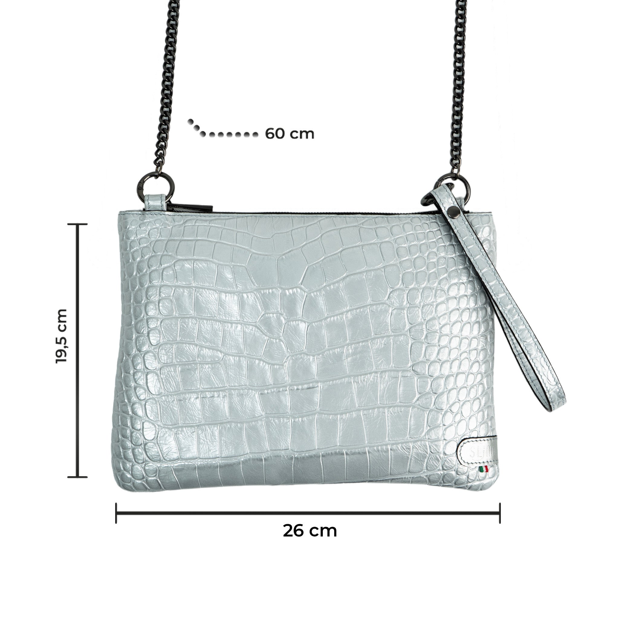 SLim Pochette Tracolla Cocco Argento pelle 23x14 cm