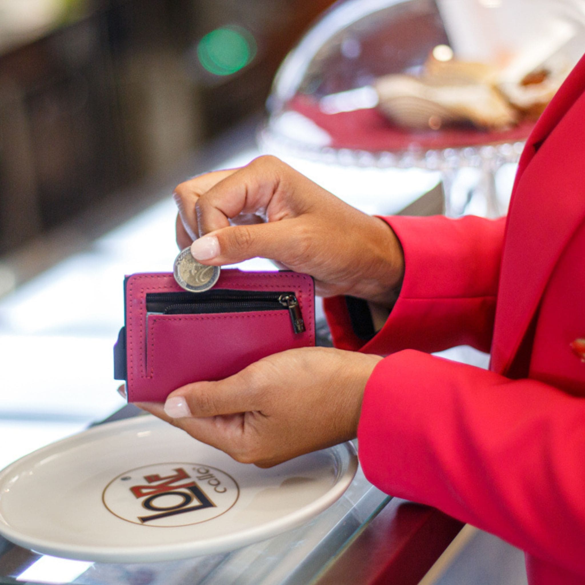 SLim Vera Pelle Portacarte Fucsia Azzurro Zip RFID