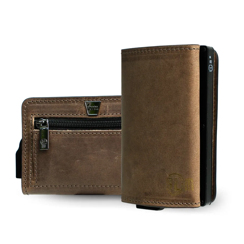 SLim Touch Portafoglio Pelle Fango Crazy RFID Compatto