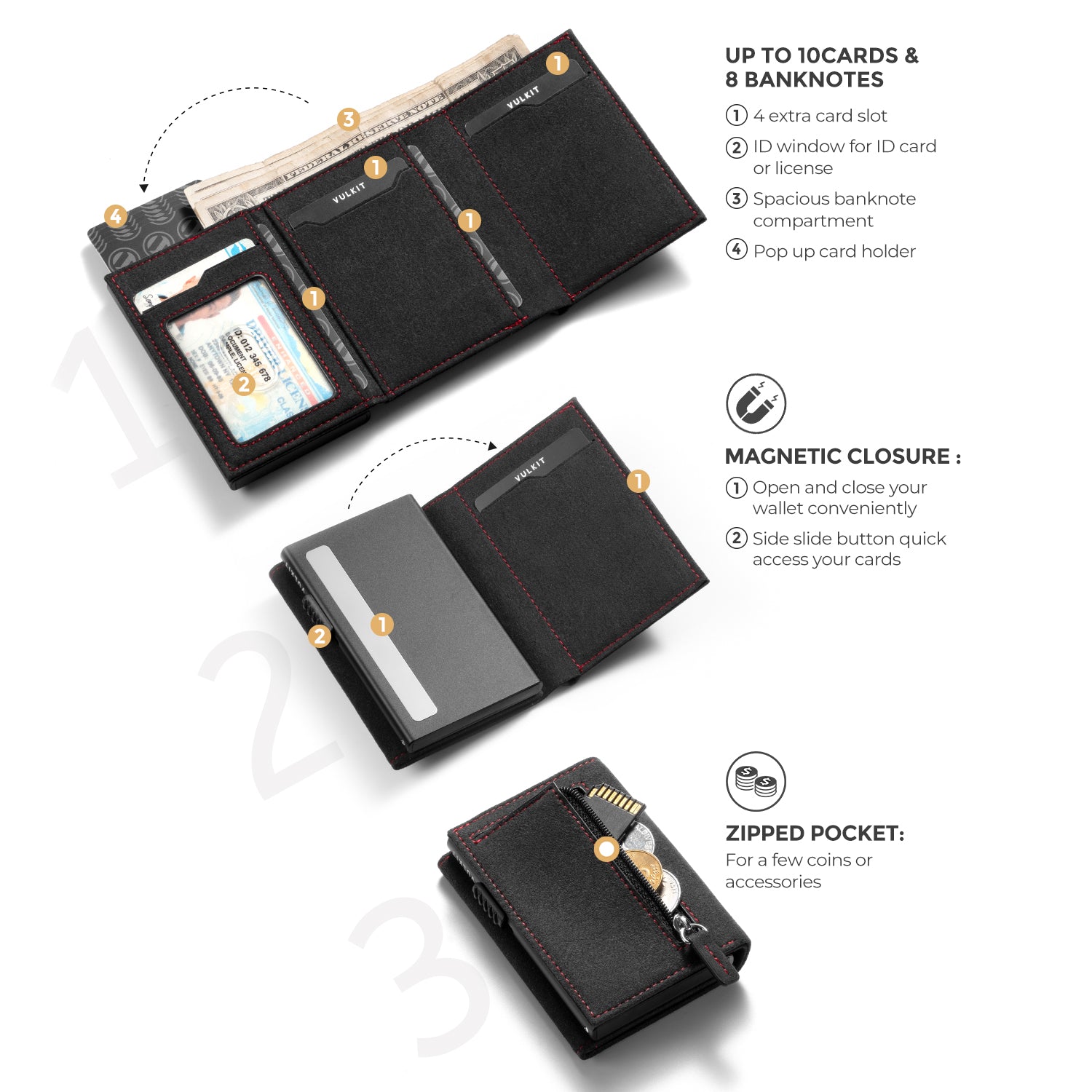 VULKIT VC302A Portafoglio Alcantara Blu Tre Ante RFID Zip
