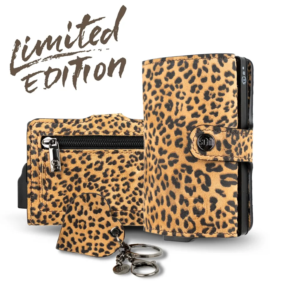 SLim Vera Pelle Animalier Leopard Classic portafoglio slim RFID
