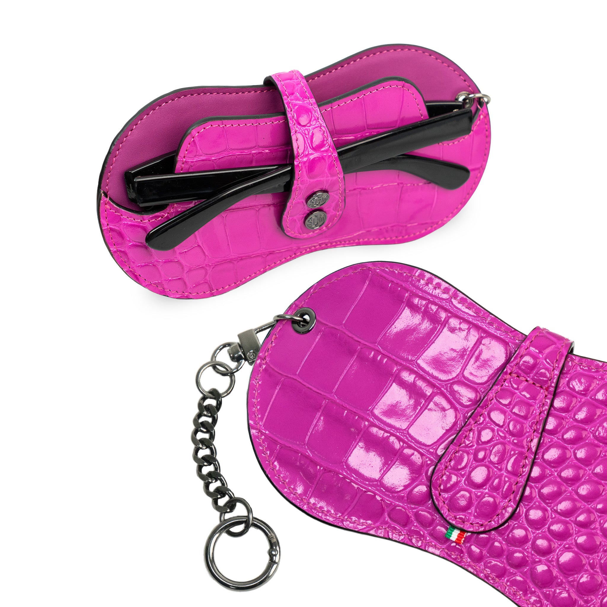SLim Vision portaocchiali fucsia pelle stampa cocco