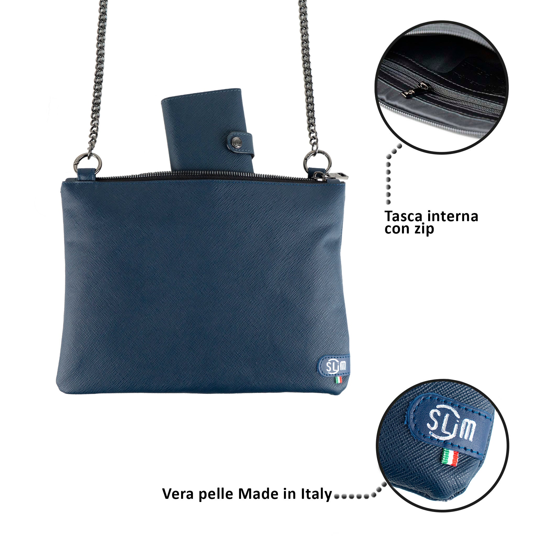 SLim Pochette Tracolla pelle saffiano blu 24x19
