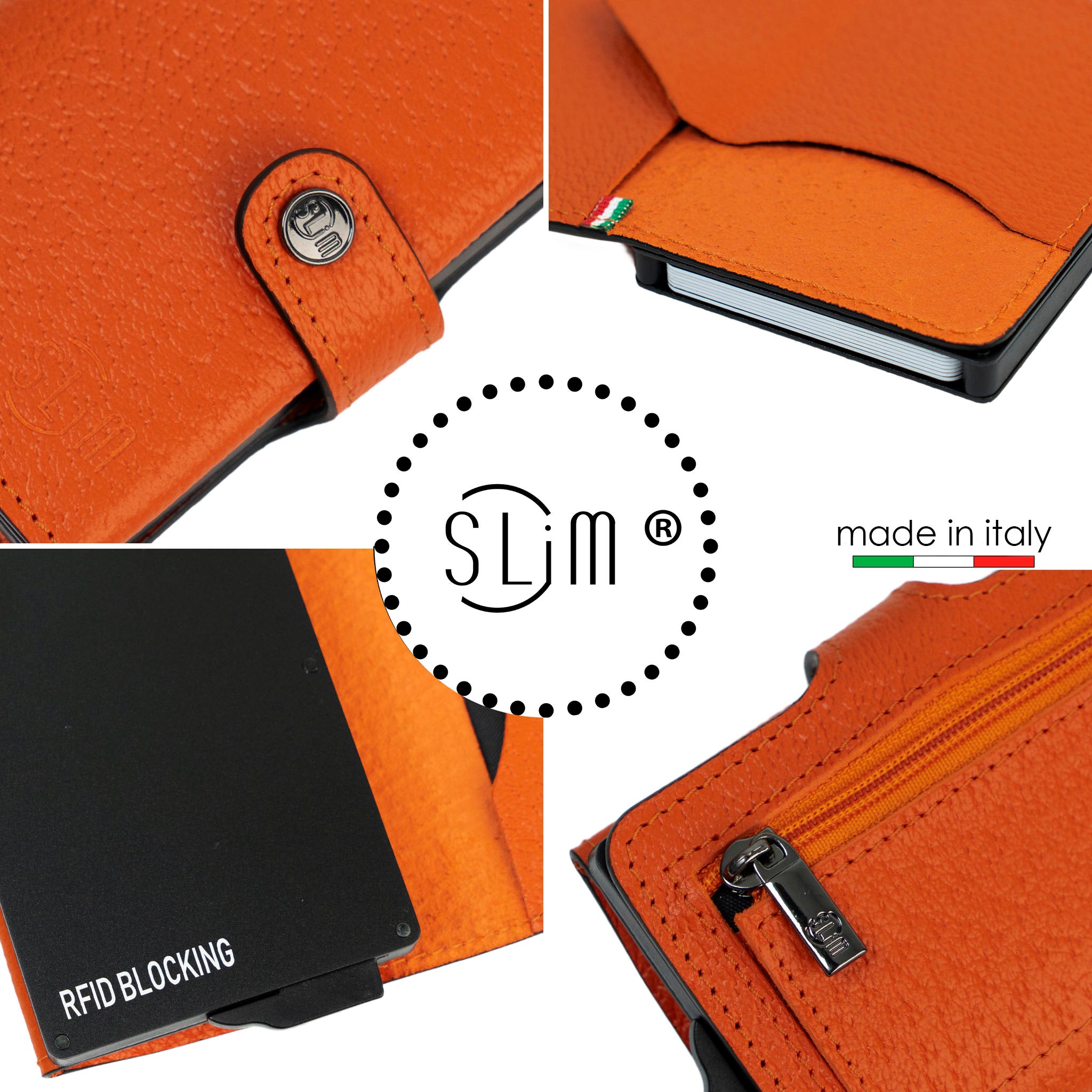 SLim Vera Pelle Cinghialino Portacarte Arancio RFID