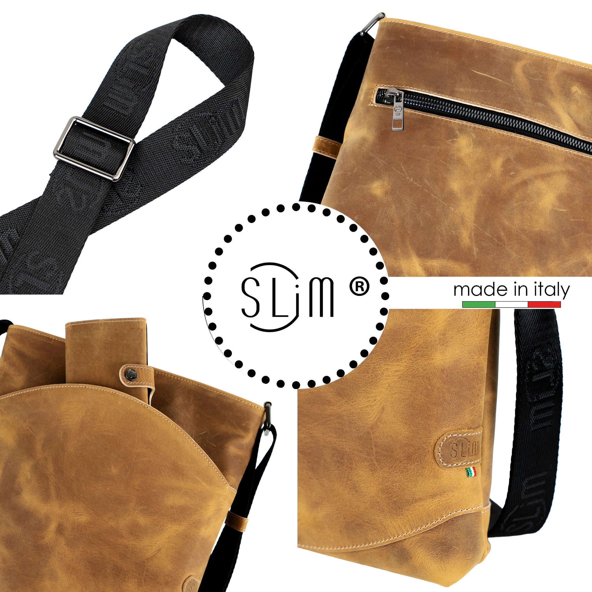 Bag SLim Mini Borsa pelle crazy sabbia tracolla 23x24 cm