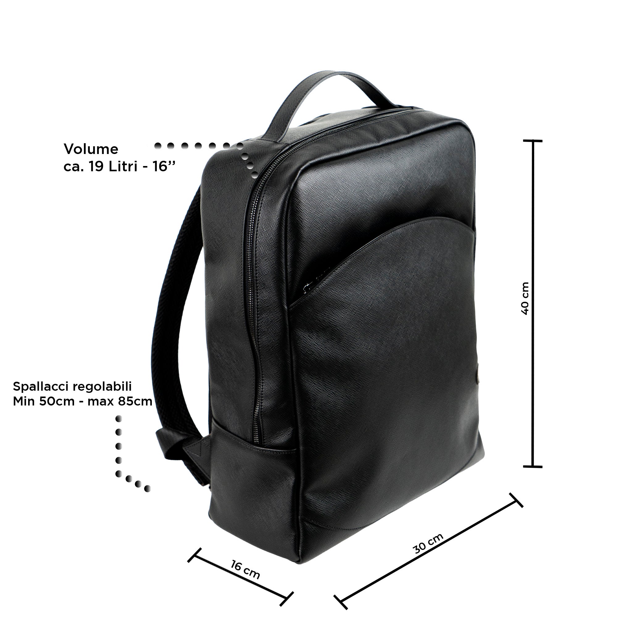 SLim Zaino Grande Saffiano zaino pelle nero 19 L