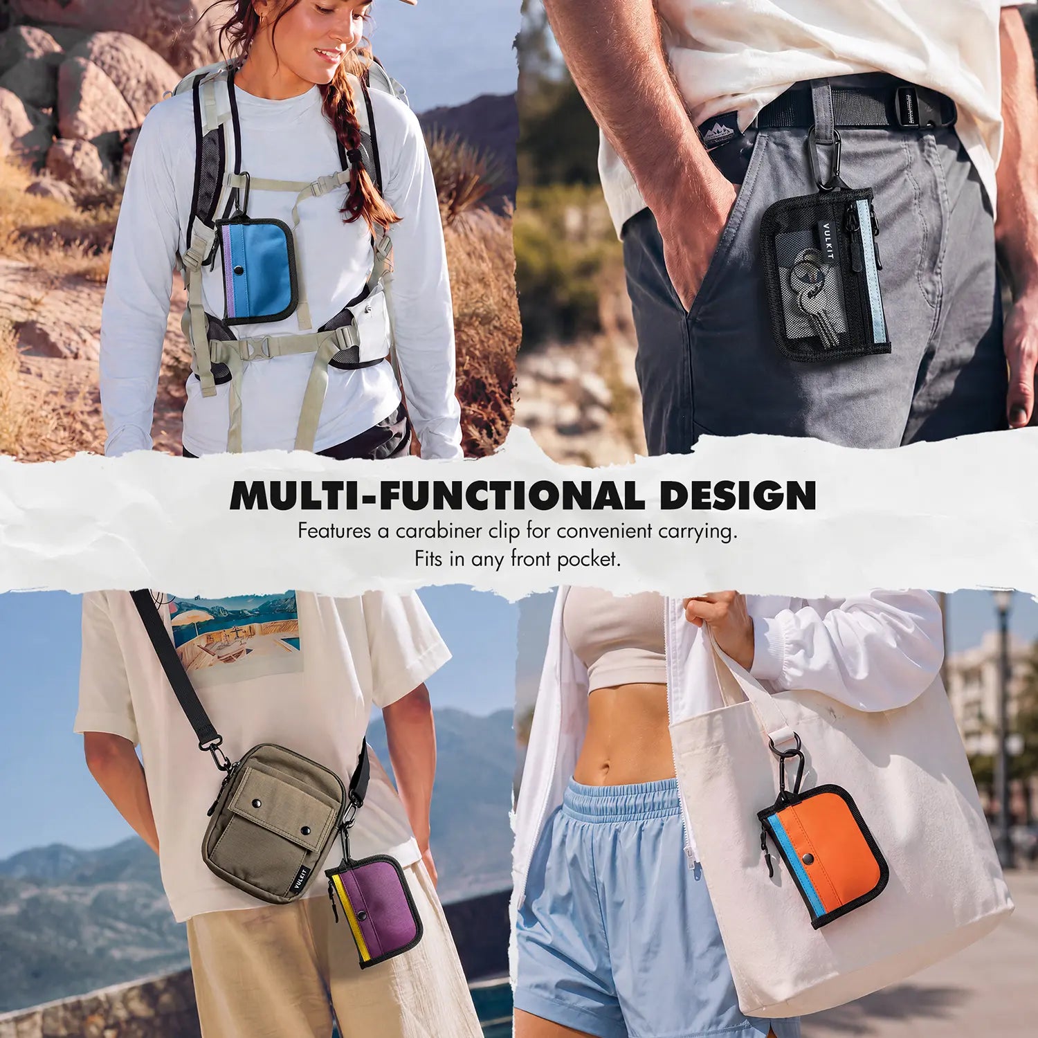 VULKIT Multifunctional VW159 borsellino monete arancione blu RFID