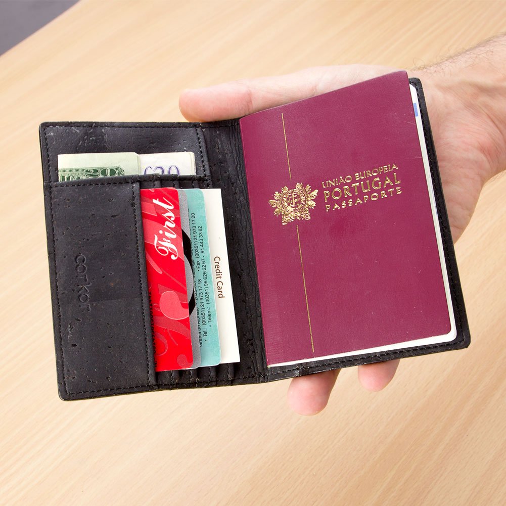 Corkor Wallets Portafoglio Sughero Nero RFID Passaporto
