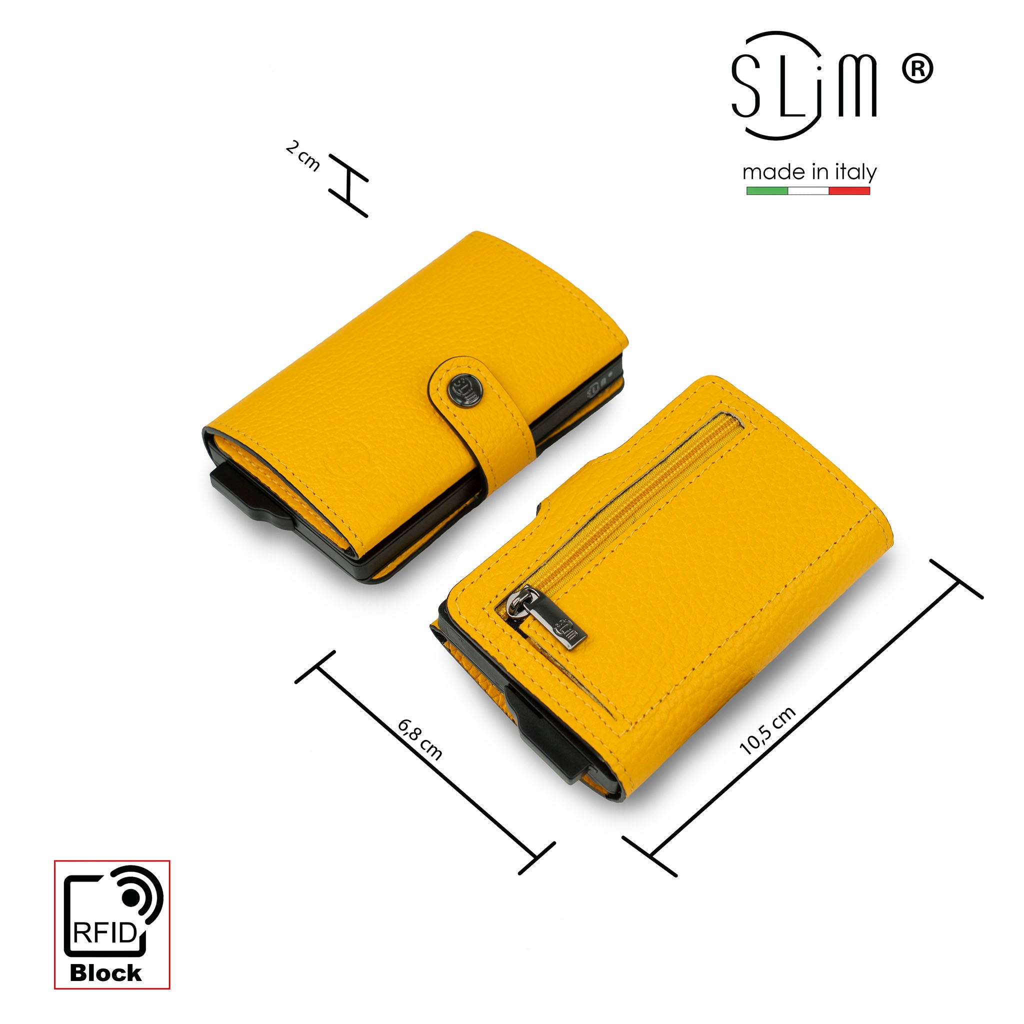 SLim Bottalato portacarte pelle giallo con zip monete RFID