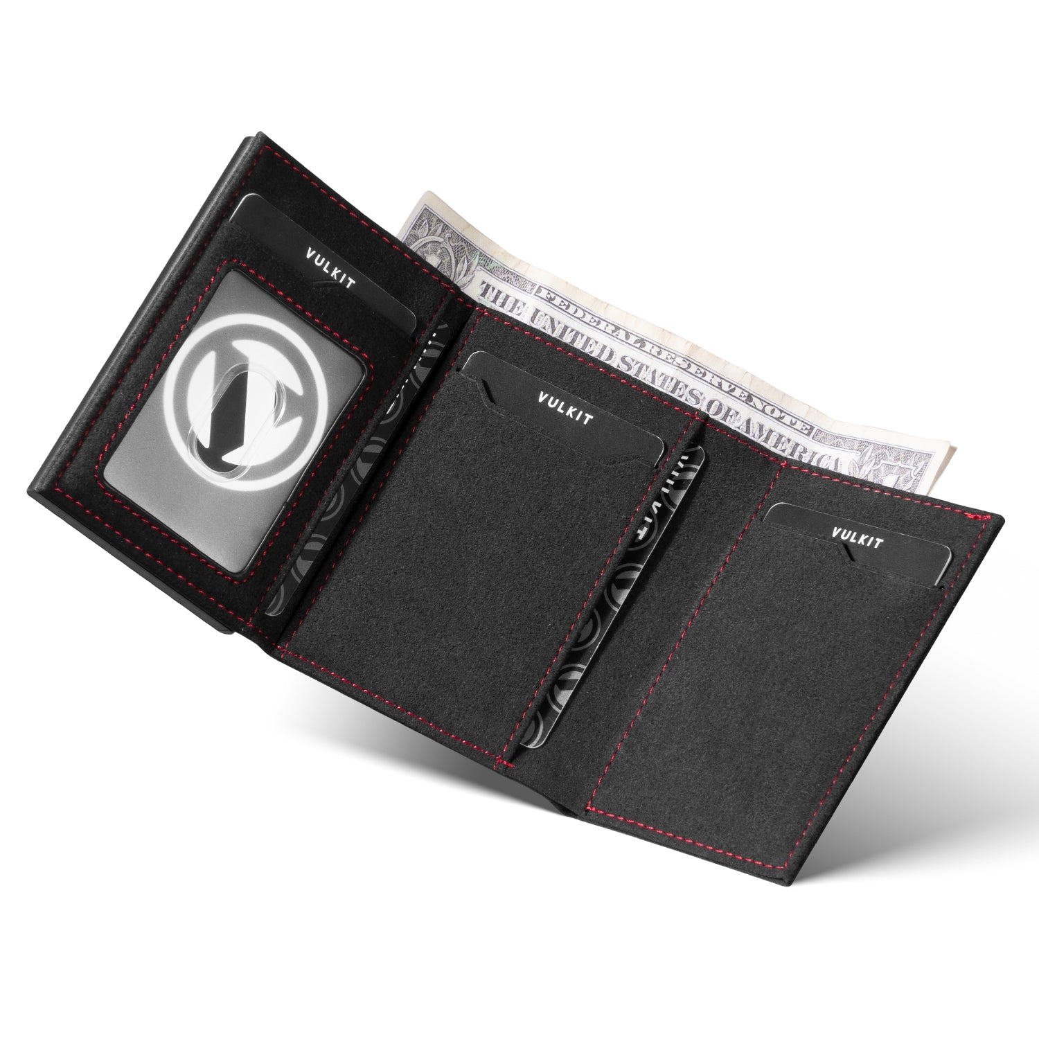 VULKIT VC302A Portafoglio Alcantara Blu Tre Ante RFID Zip