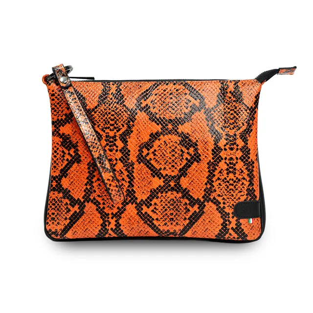 SLim Pochette Max Rettile Arancio pochette 25x19 pelle