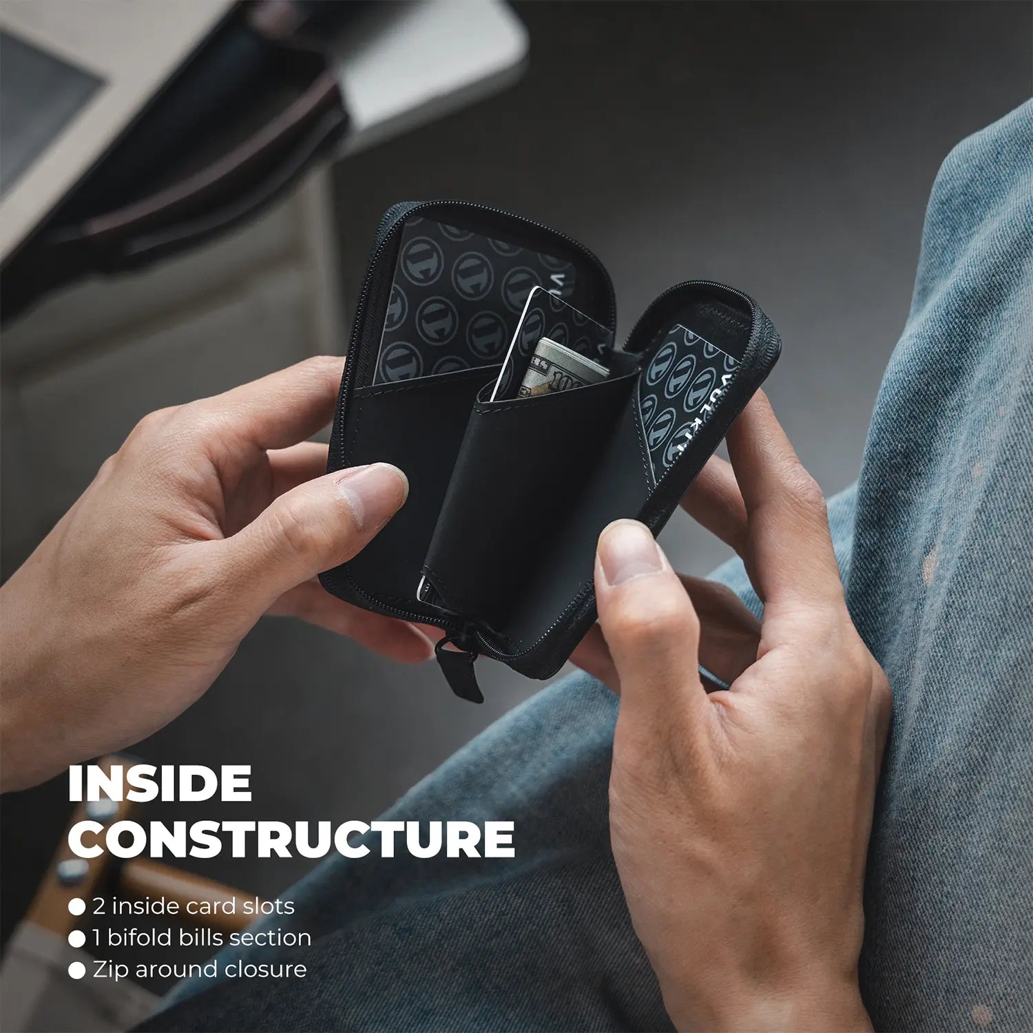 VULKIT VW113 portacarte RFID pelle nero slim