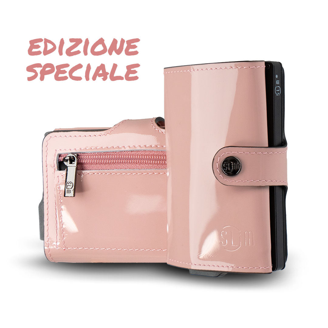 SLim Vera Pelle Specchio portafoglio Blu RFID 12 carte