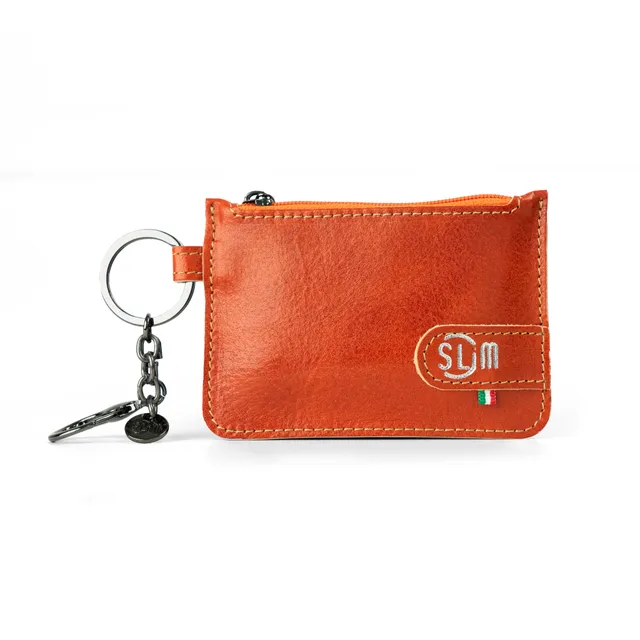 SLim Portachiavi Portamonete Pelle Arancio 10x7 cm