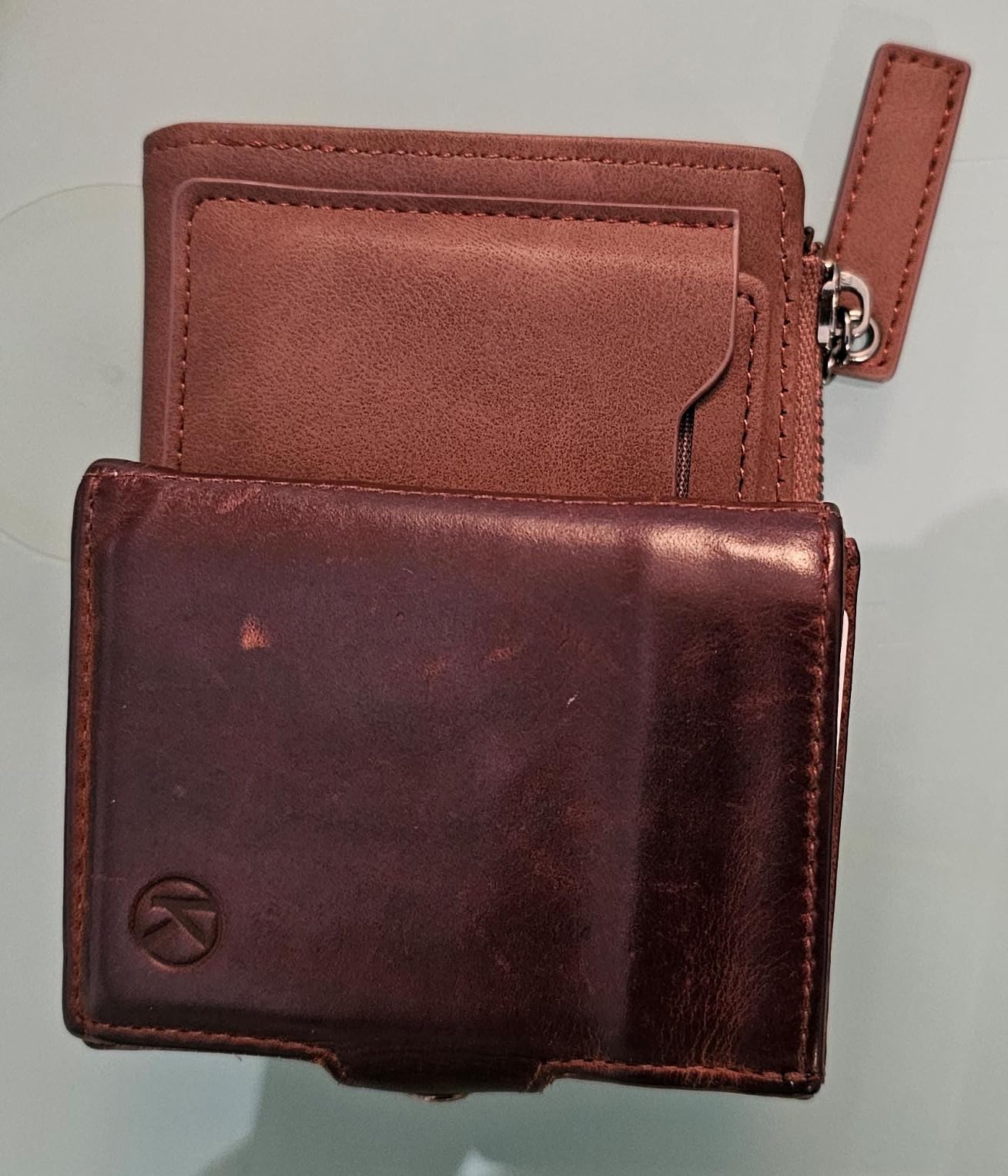 VULKIT VW117 Portafoglio Zip Pelle Marrone RFID