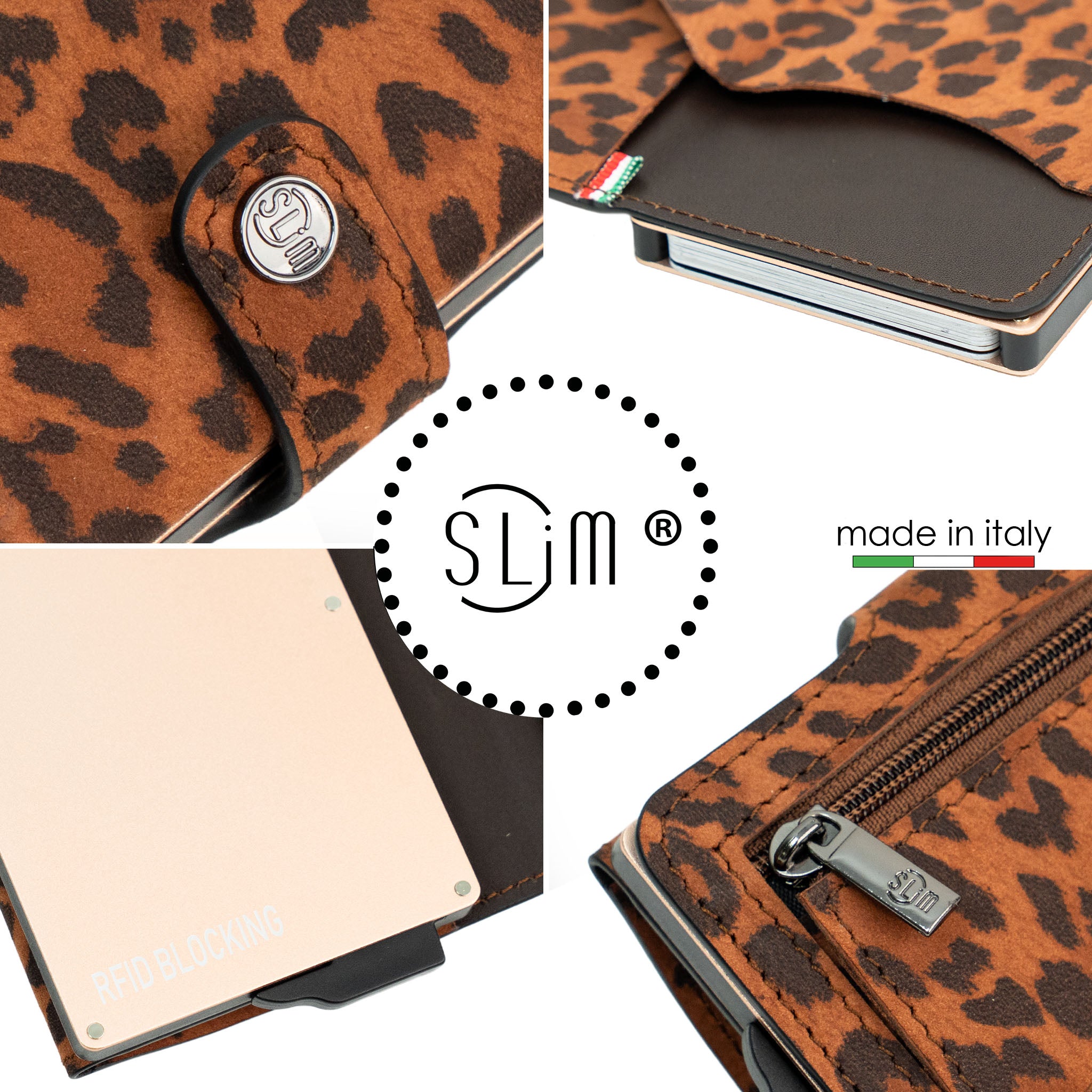 SLim Classic mini portafoglio animalier scamosciato RFID