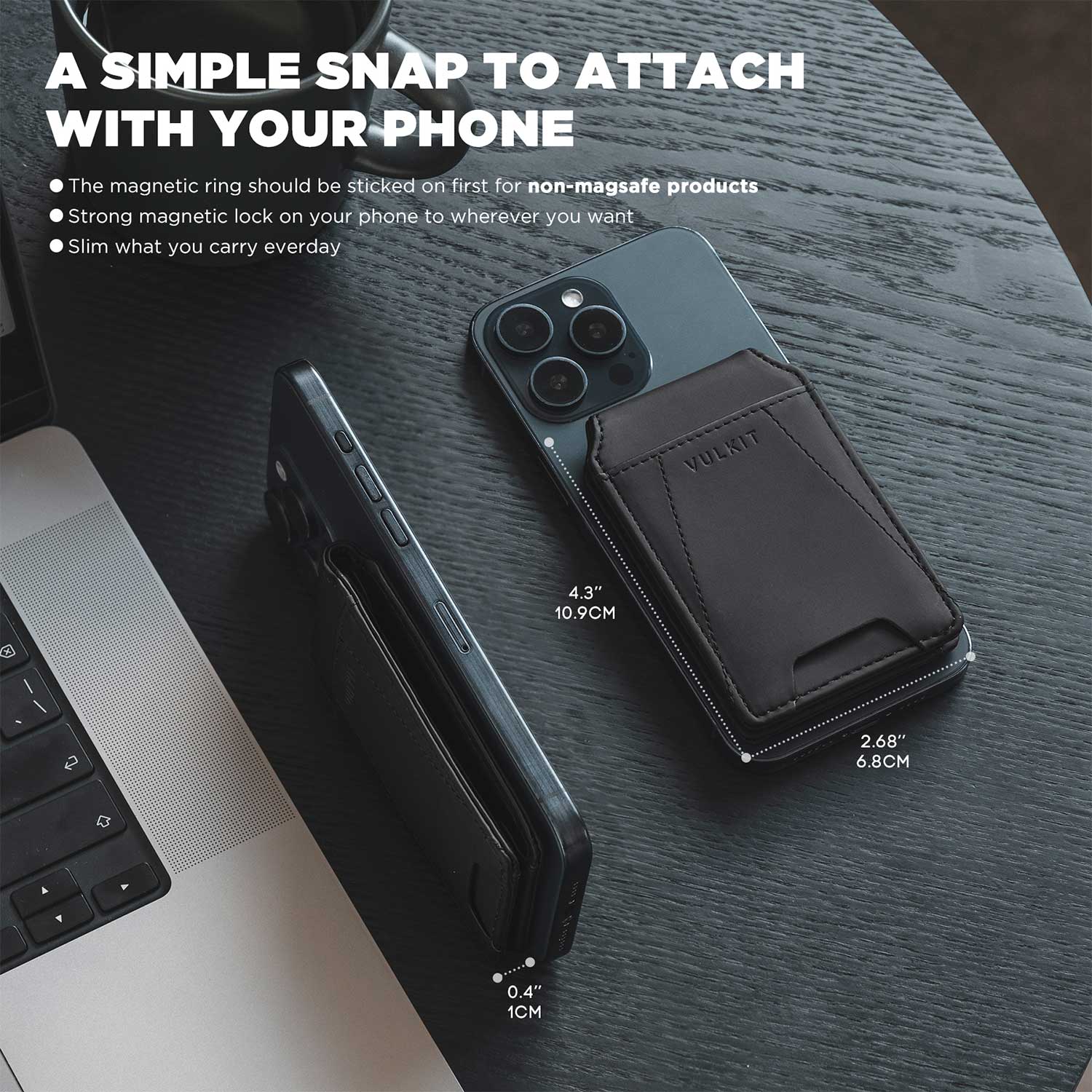 VULKIT VPA109 Portafoglio Magnetico Telefono Nero 4 Carte