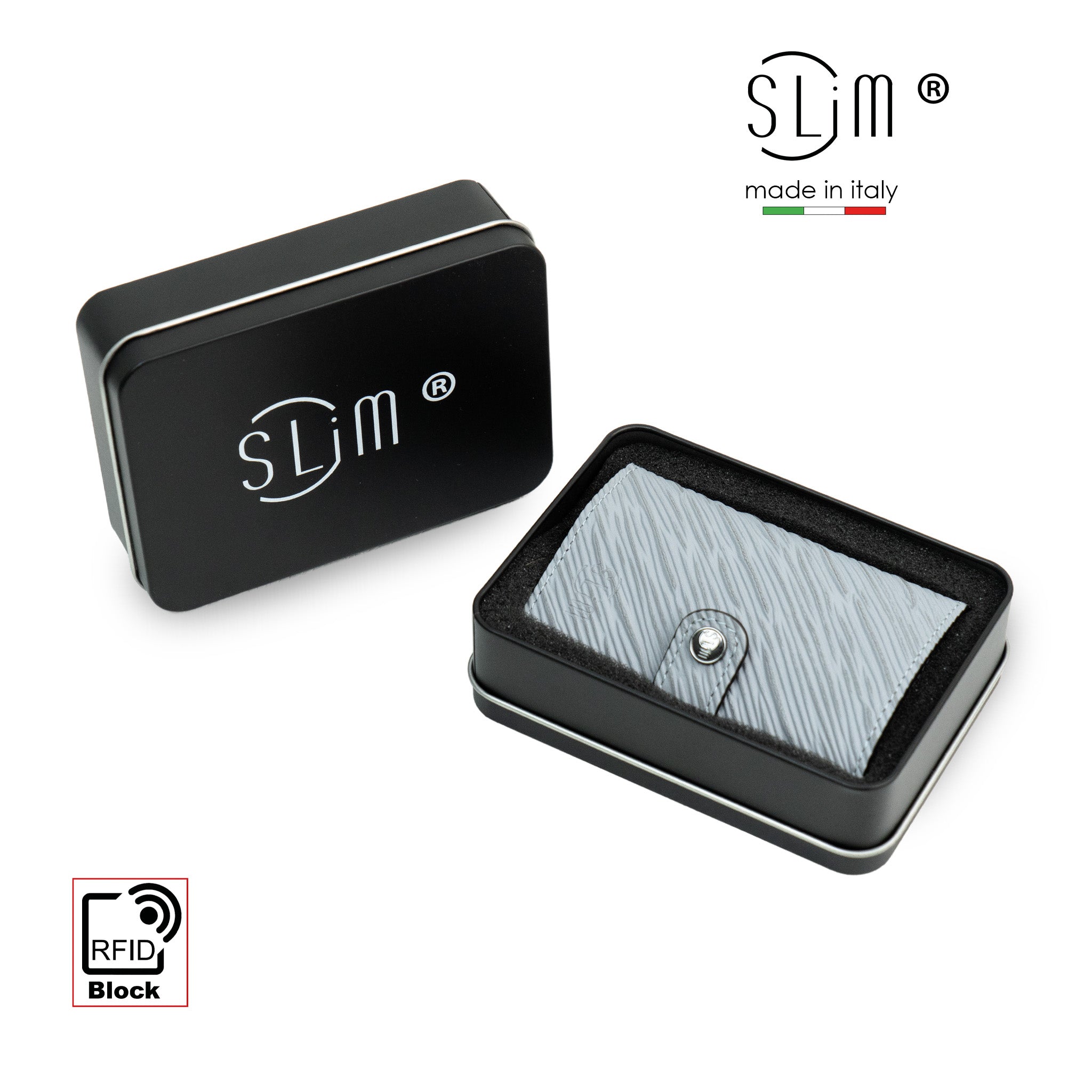SLim Vera Pelle Epi Portafoglio Grigio Ghiaccio RFID