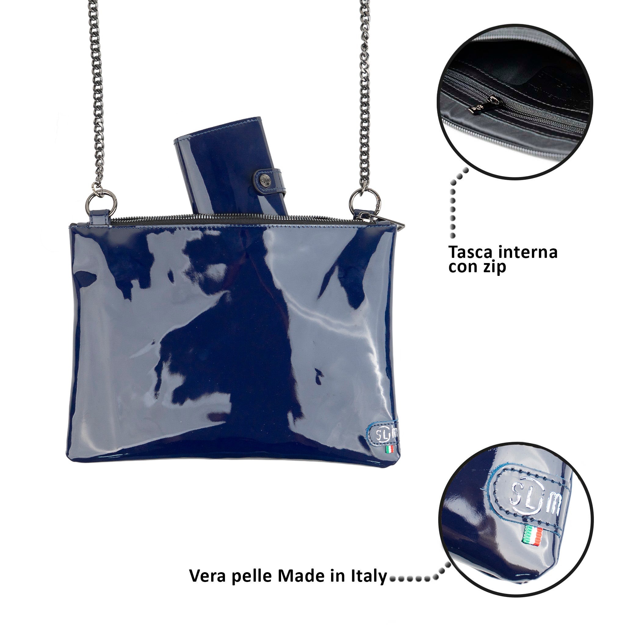 SLim Pochette Tracolla Pochette Saffiano Specchio Blu
