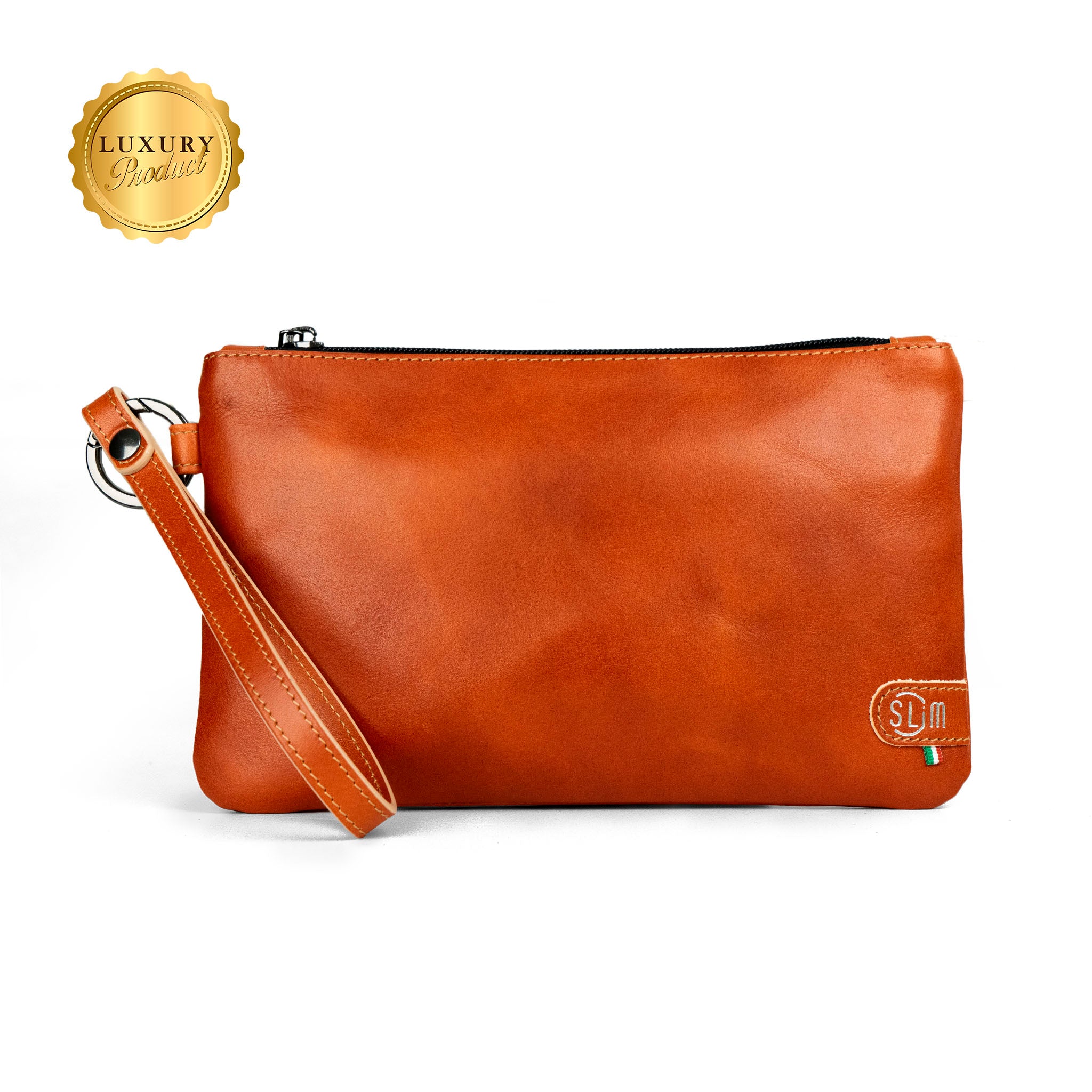 SLim Pochette Polsiera Crazy Brown vera pelle 23x14