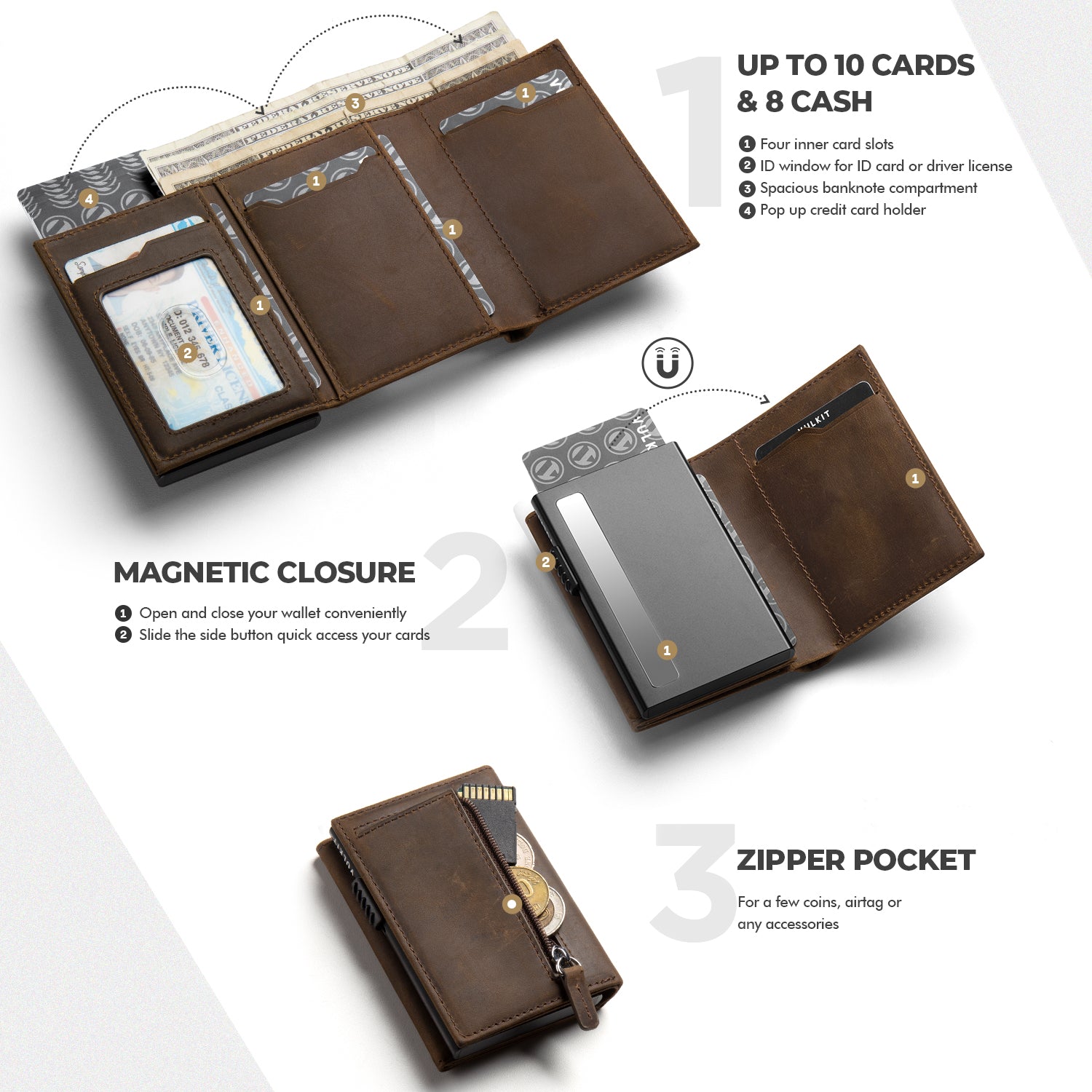 VULKIT VC302P Portafoglio Pop Up Pelle Marrone