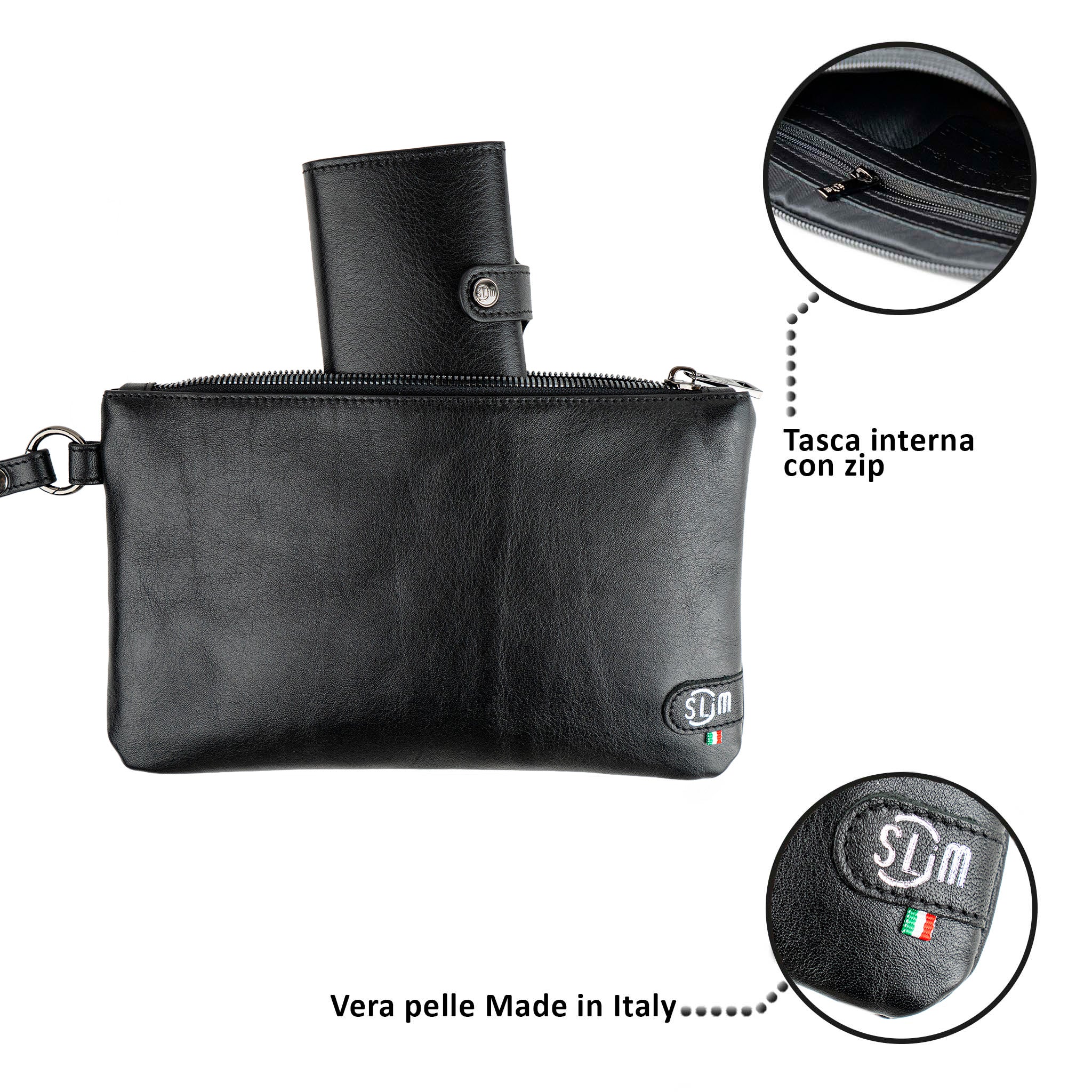 SLim Pochette Polsiera Pelle Vegetale Nero 23x14 cm