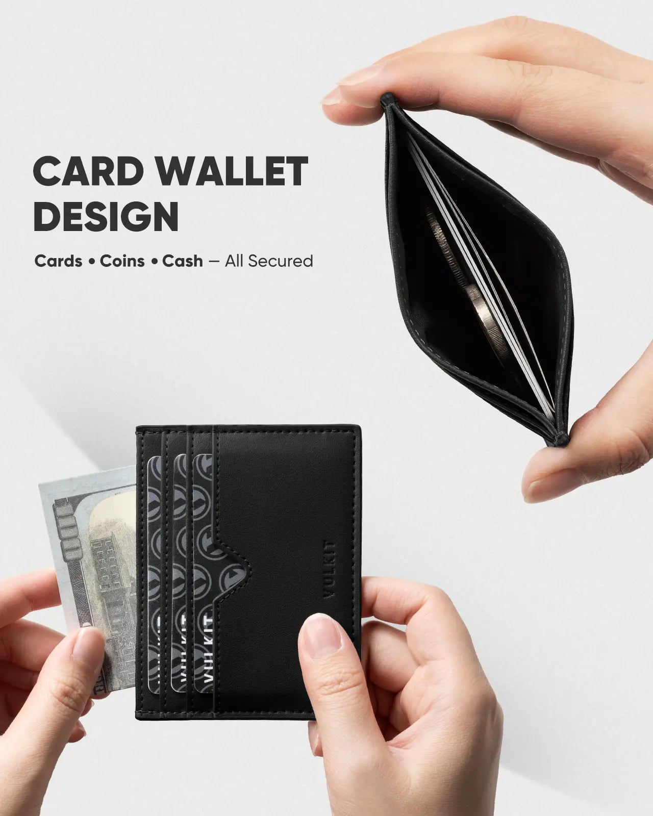 VULKIT Card Holders VW132 portacarte pelle nero slim RFID 7 carte