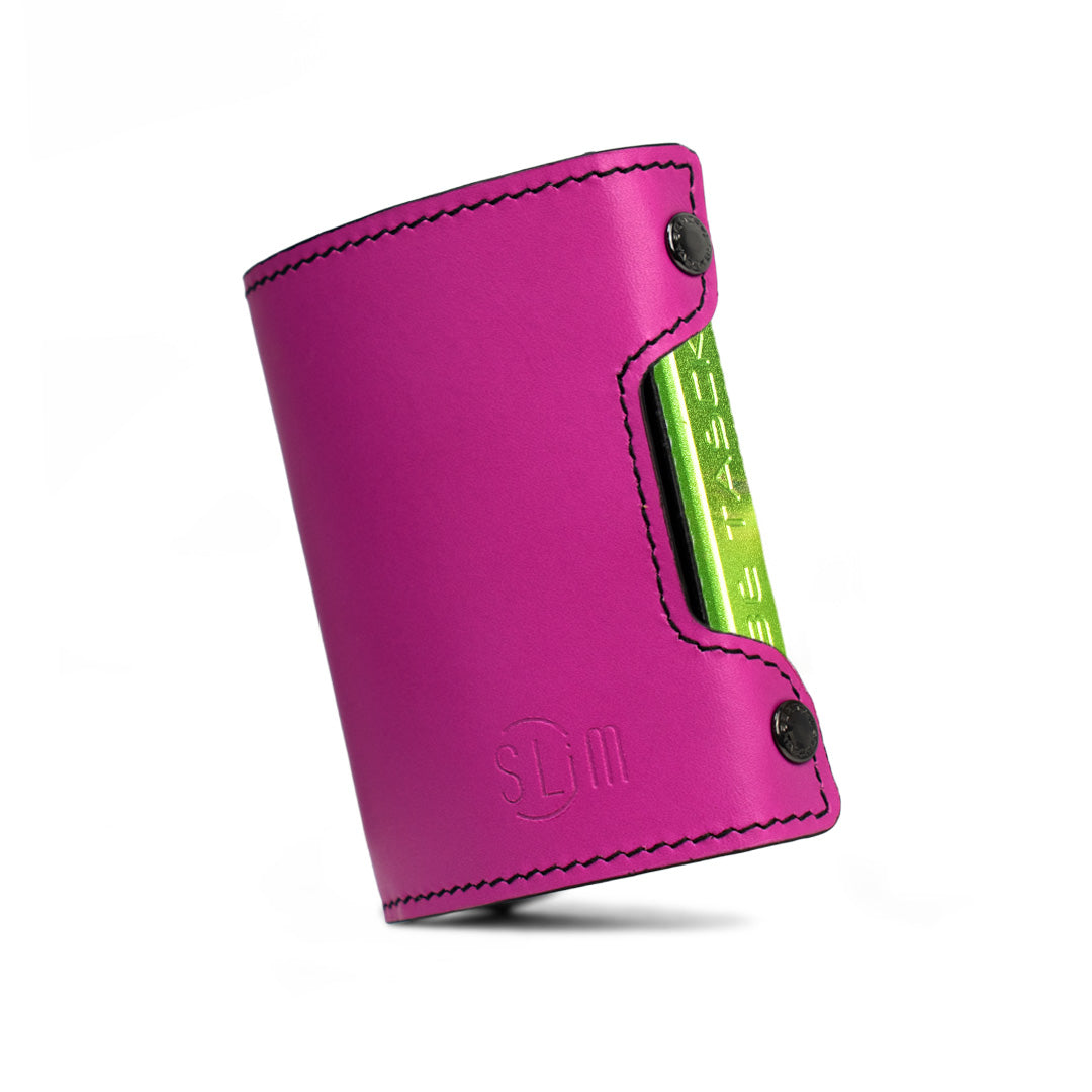 SLim Be Tasck portacarte pelle fucsia e nero frame nero