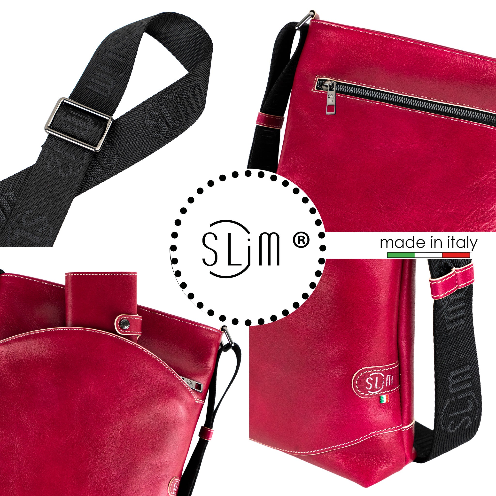 Bag SLim Borsa Vera Pelle Vegetale Fucsia 23x24 cm