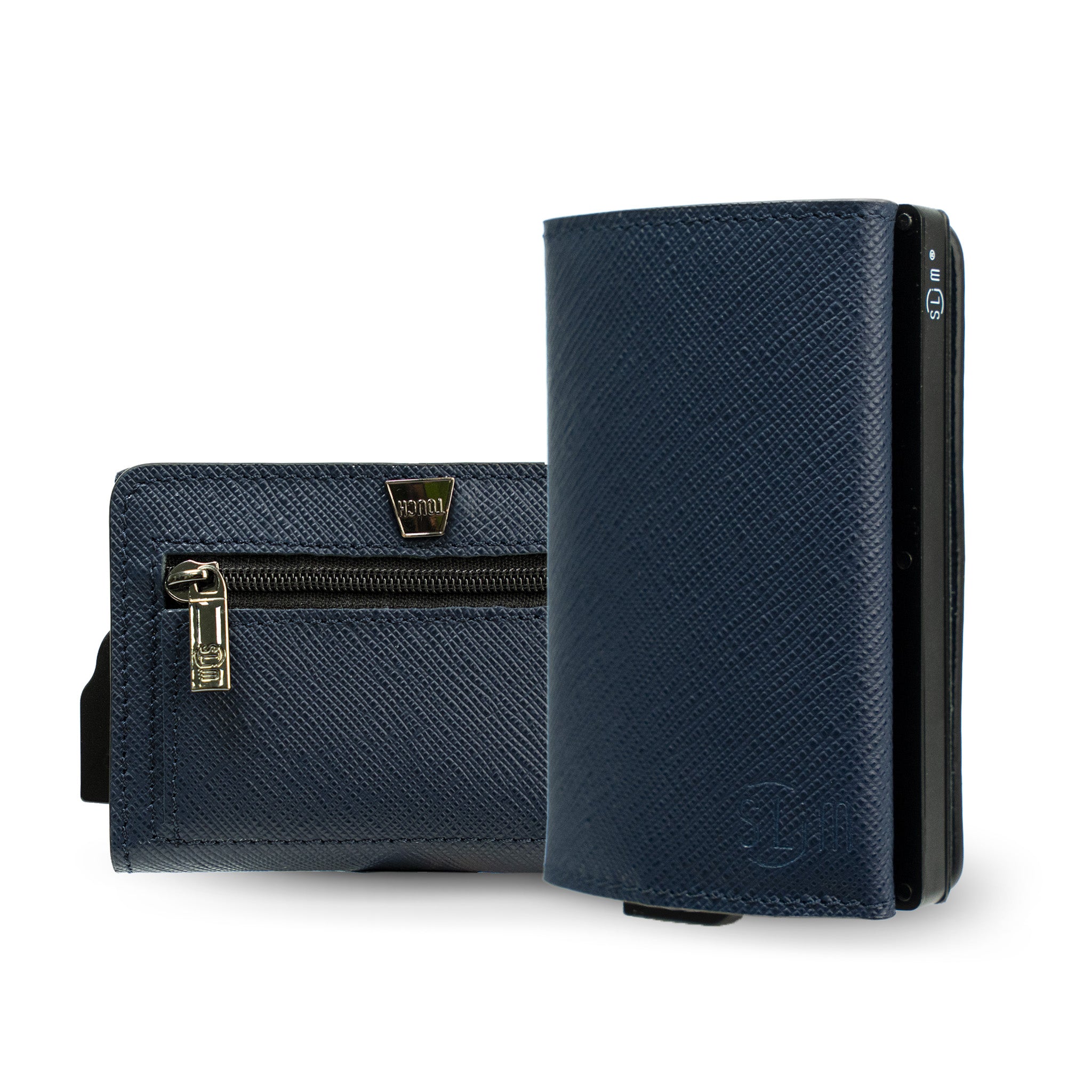 SLim Touch Saffiano Blu portafoglio compatto RFID 10,5x7