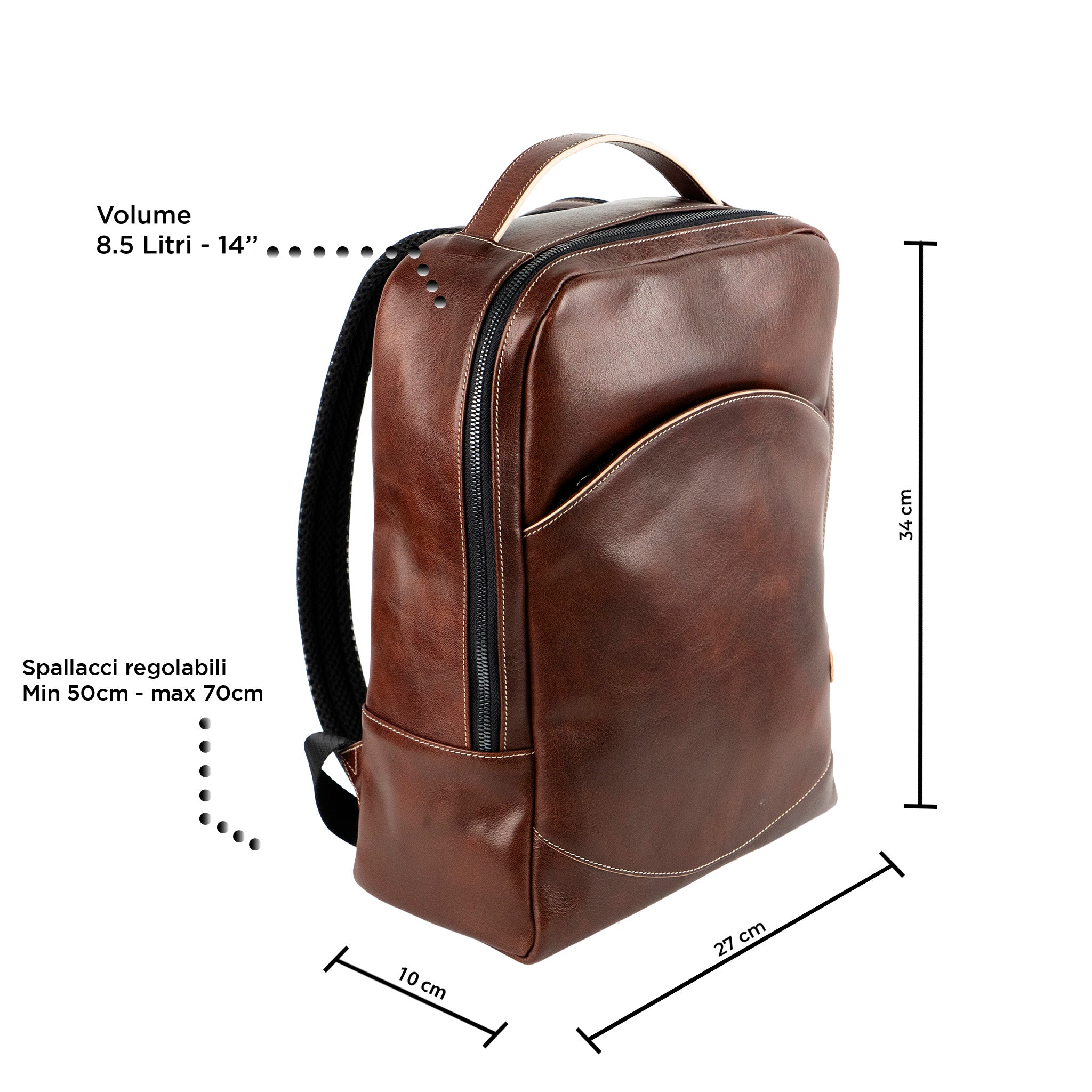 SLim Zaino Medio pelle marrone concia vegetale laptop 14"